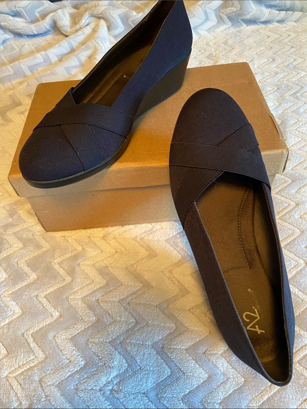 Navy Women's Wedge Flats - Comfortable Slip-On Style